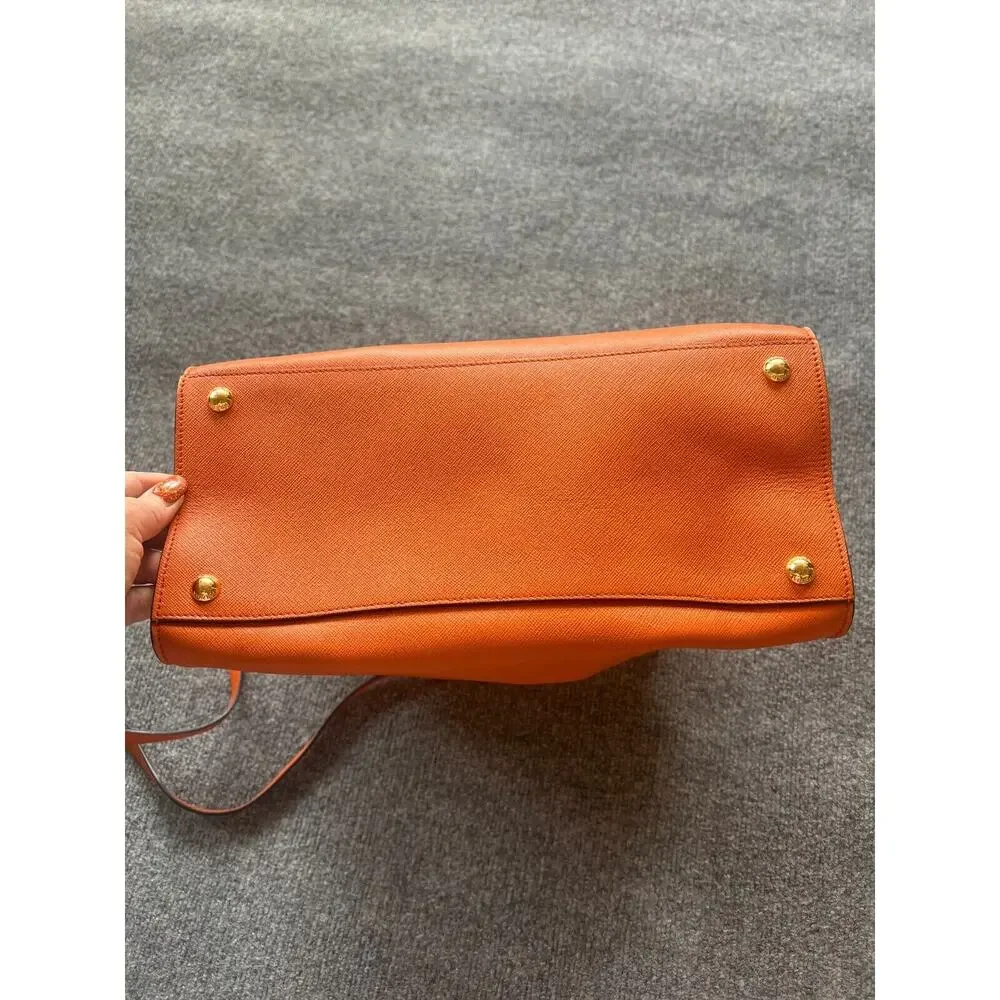 Prada Womens Orange Saffiano Leather Triple Pocket Convertible Tote Bag 13x10 In - Picture 9 of 16